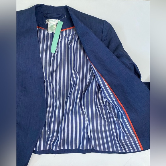 NWT! ESLEY Blue Cotton Blend Ruched Sleeve Open Cut Blazer Jacket - Small - Picture 7 of 16